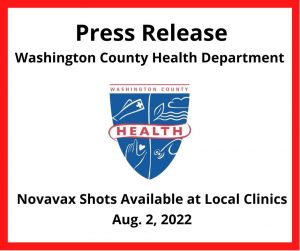 Press release: Novavax shots now available through local clinics; health department logo; info in post