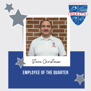 Steve Christman Employee of the Quarter art with photo of winner and WCHD logo.